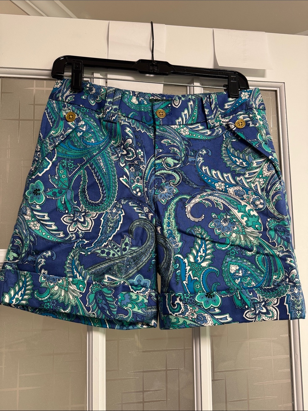 Lauren Ralph Lauren Blue & Teal Paisley Cotton Shorts - Picture 2 of 7